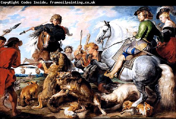 Peter Paul Rubens A 1615-1621 oil on canvas 'Wolf and Fox hunt' painting by Peter Paul Rubens
